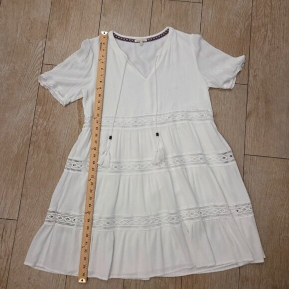 Kate & Sam White Gauzy Crochet Tassel Dress sz Large - Picture 3 of 7